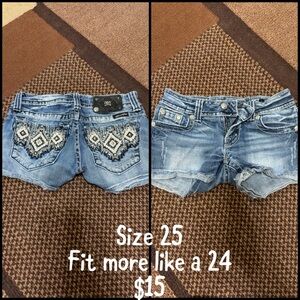 Miss Me Light Blue Distressed Denim Shorts with Embroidered Pockets